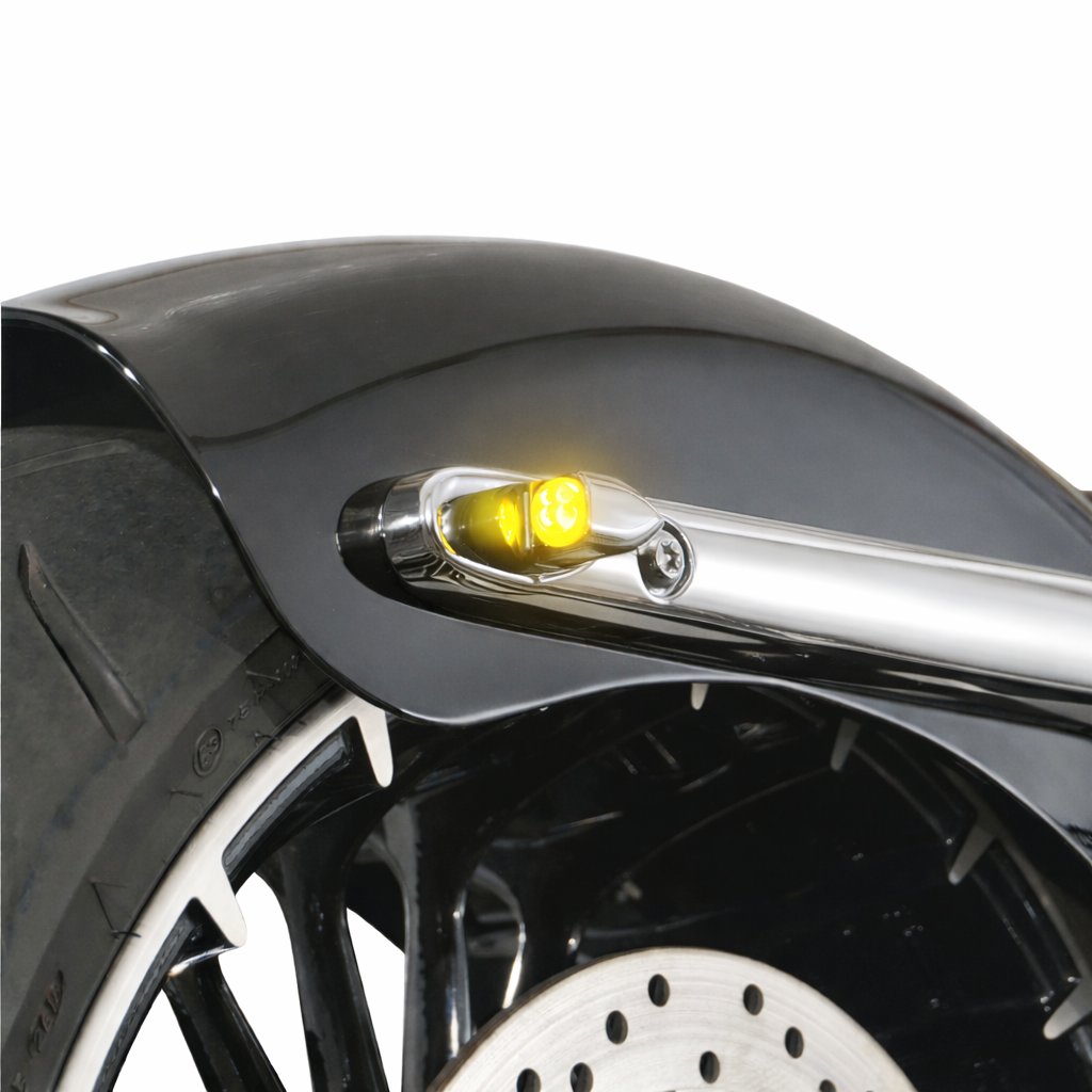 SMD Blinker für Fender-Struts mit Blinkerhalter chrom - PINEY|| Konzipiert für: Harley-Davidson Sportster Bj. 93 – 20 / Softail Bj. 93 – aktuell / Dyna Bj. 93 – 17