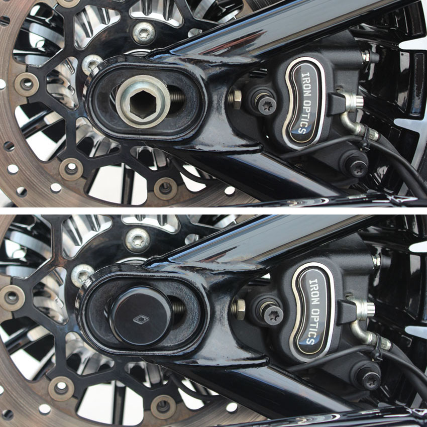 "IRON OPTICS" Achsen Cover Typ 2 Harley Davidson Softail Breakout 13-17 